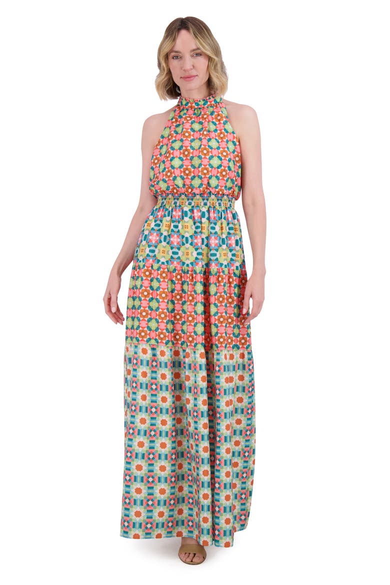 Ruffle Hem Smocked Waist Sleeveless Maxi Dress, Alternate, color, PINK MULTI