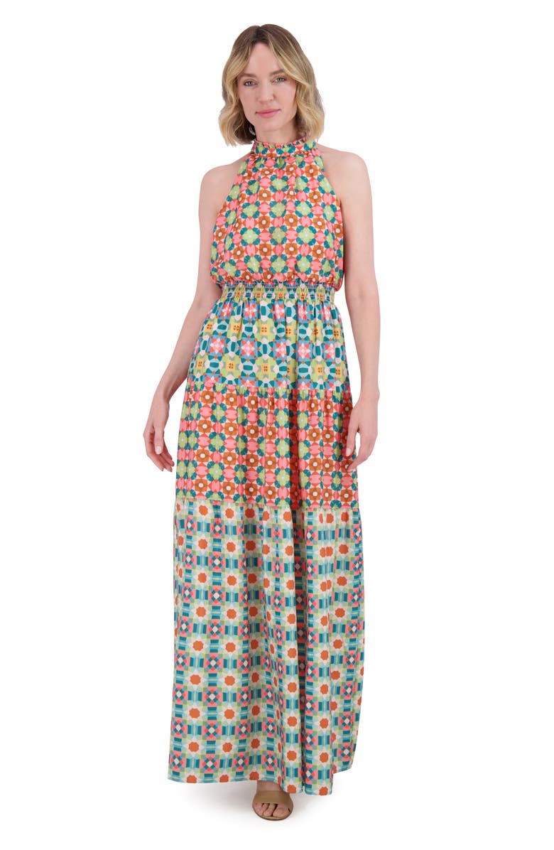 Vince Camuto Ruffle Hem Smocked Waist Sleeveless Maxi Dress, Alternate, color, Pink Multi