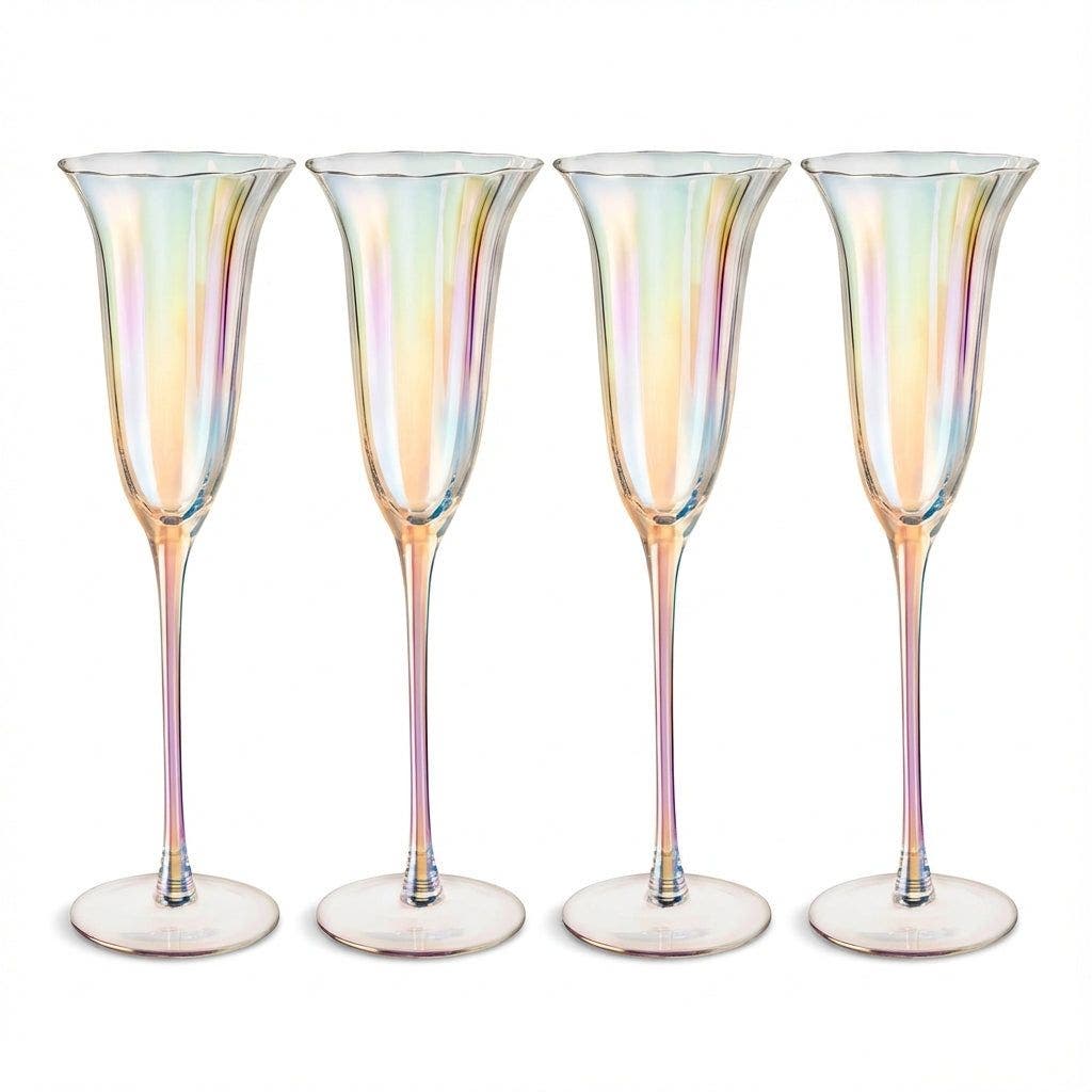 Zsa Zsa Zsu Loess Optical Glass Flute Champagne Glass 5 Oz. Set Of 4 In Transparent
