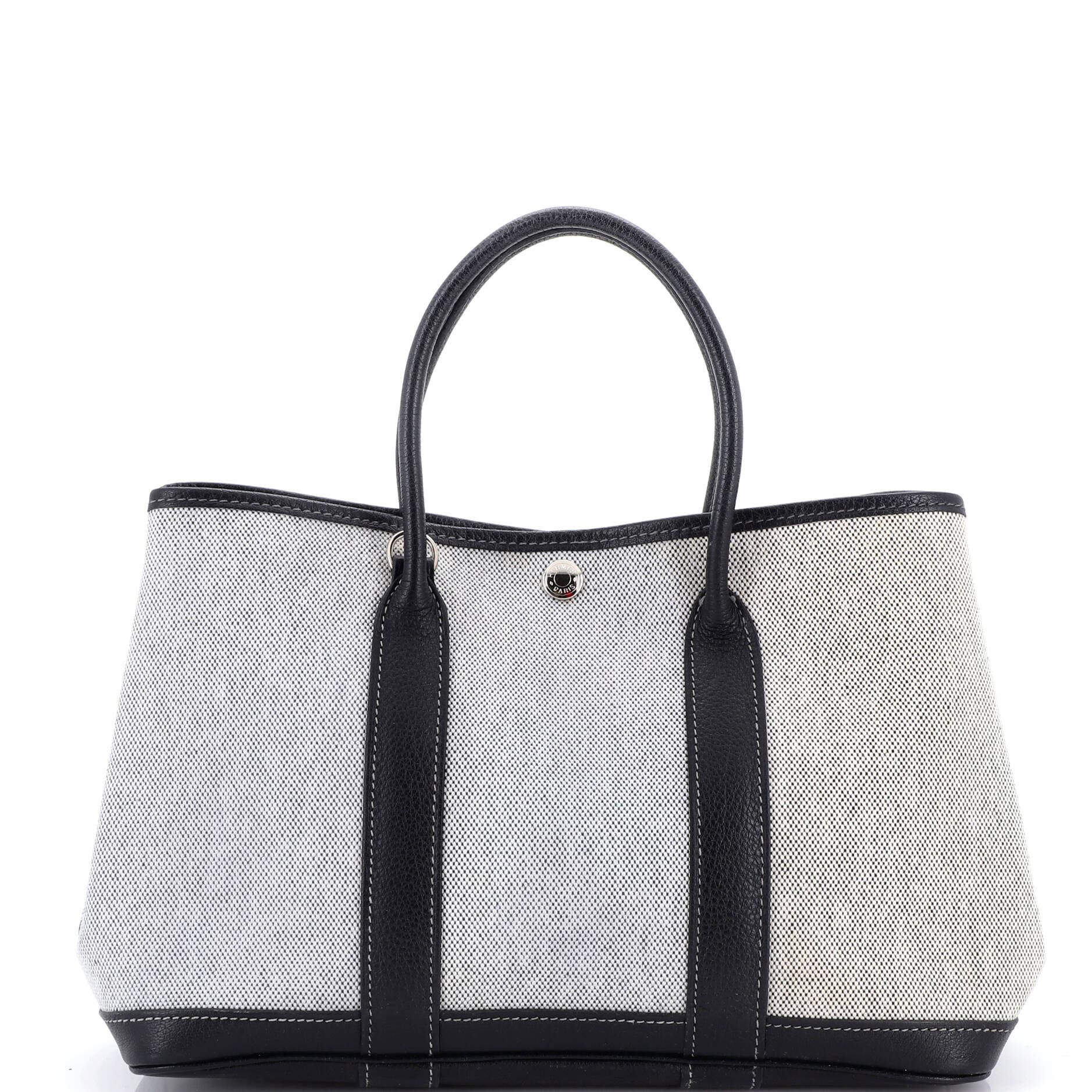 Pre-Owned Hermes Garden Party Tote Toile and Leather 30, Main, color, Noir