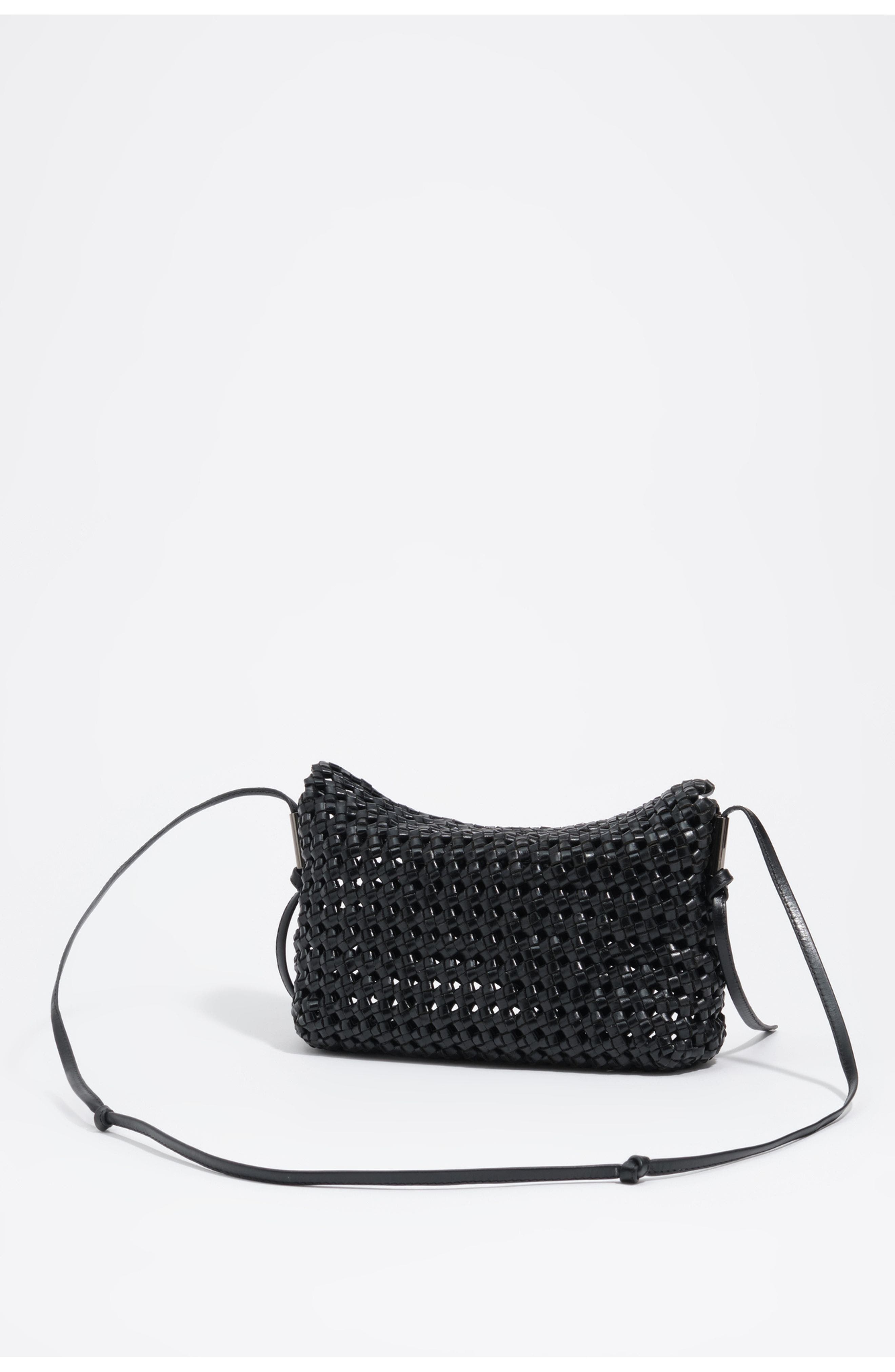 Mini Braided Leather Shoulder Bag, Alternate, color, BLACK