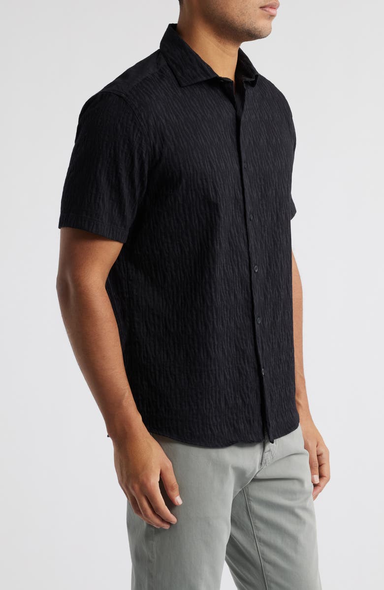 Robert Barakett Calyx Cotton Blend Jacquard Short Sleeve Button-Up Shirt, Alternate, color, Black
