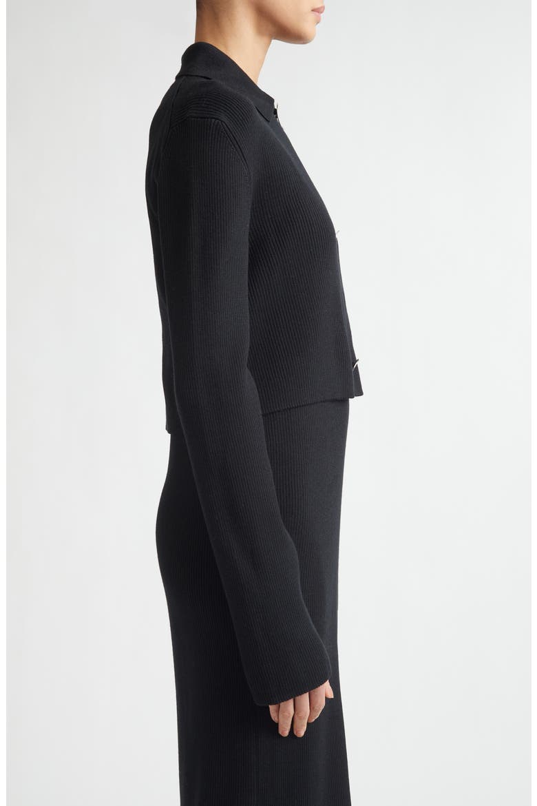 Virgin Wool Rib Polo Cardigan, Alternate, color, BLACK