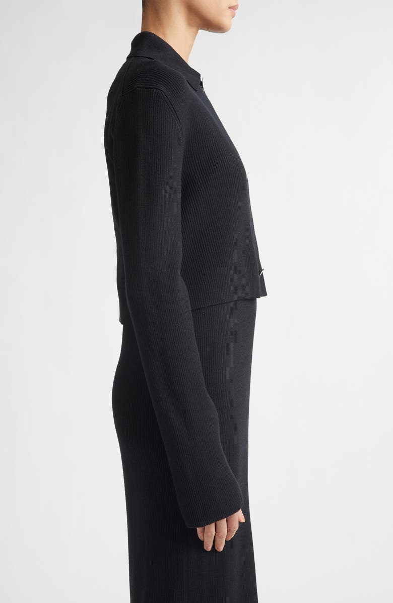 Jil Sander Virgin Wool Rib Polo Cardigan, Alternate, color, Black