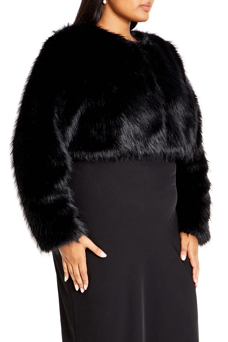 Angelica Faux Fur Crop Jacket, Alternate, color, BLACK