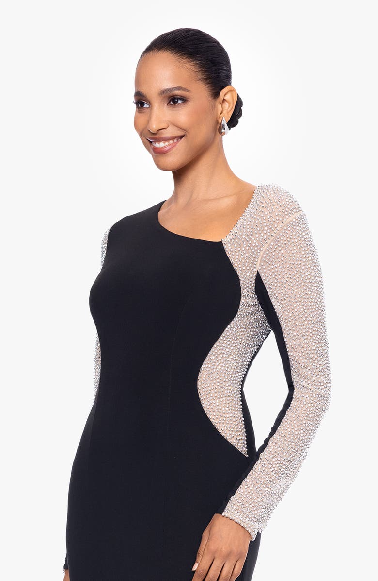 Xscape Evenings Rhinestone Embellished Asymmetric Neck Long Sleeve Gown, Alternate, color, 