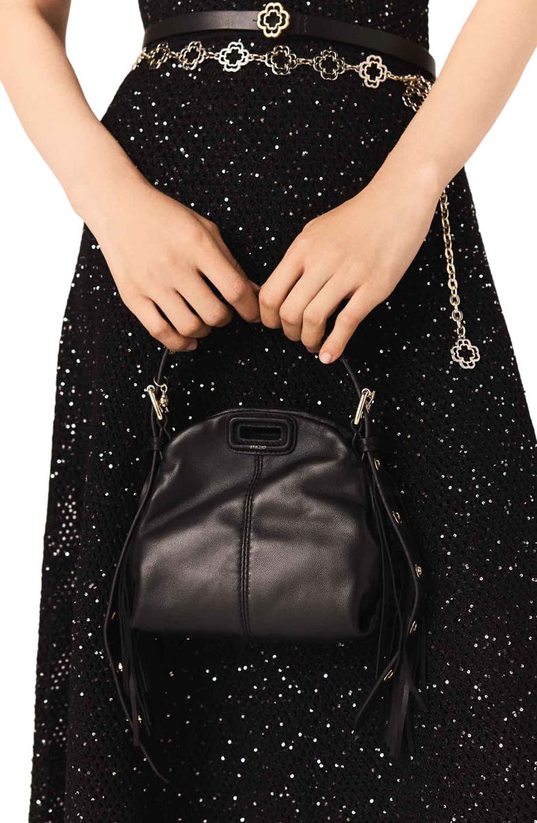 maje Miss M micro leather bag, Alternate, color, Black