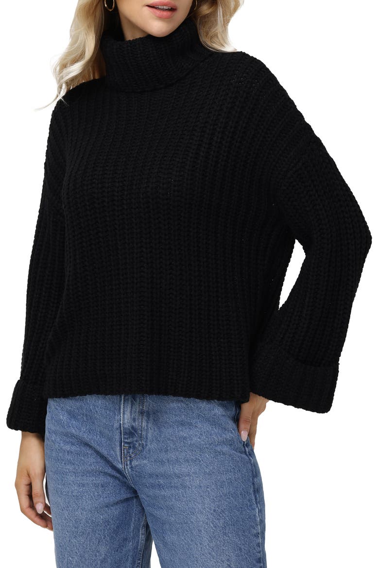 Vida Bell Sleeve Turtleneck Sweater, Alternate, color, BLACK