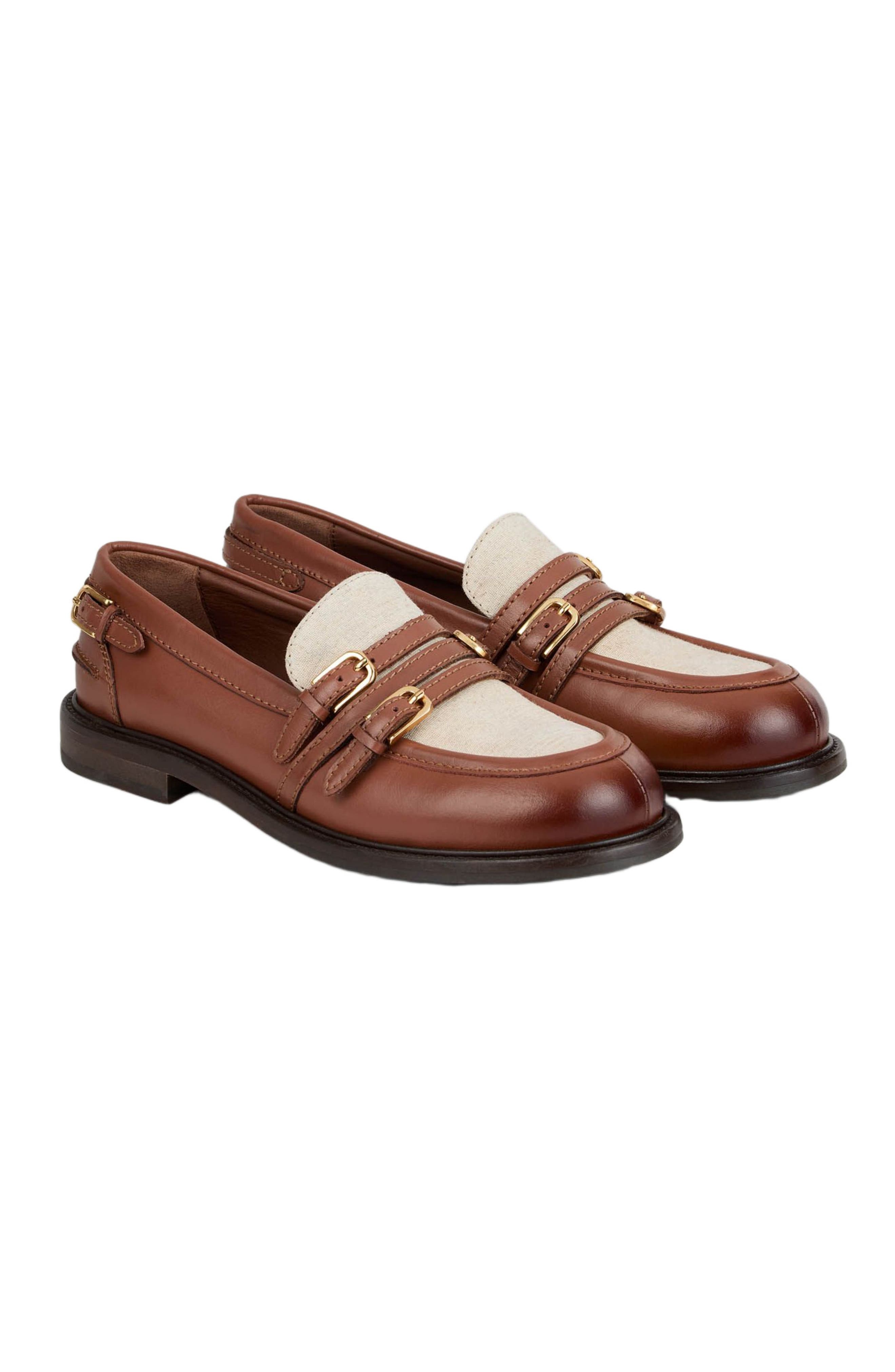 SANDRO Contrasting leather loafers, Alternate, color, Brown