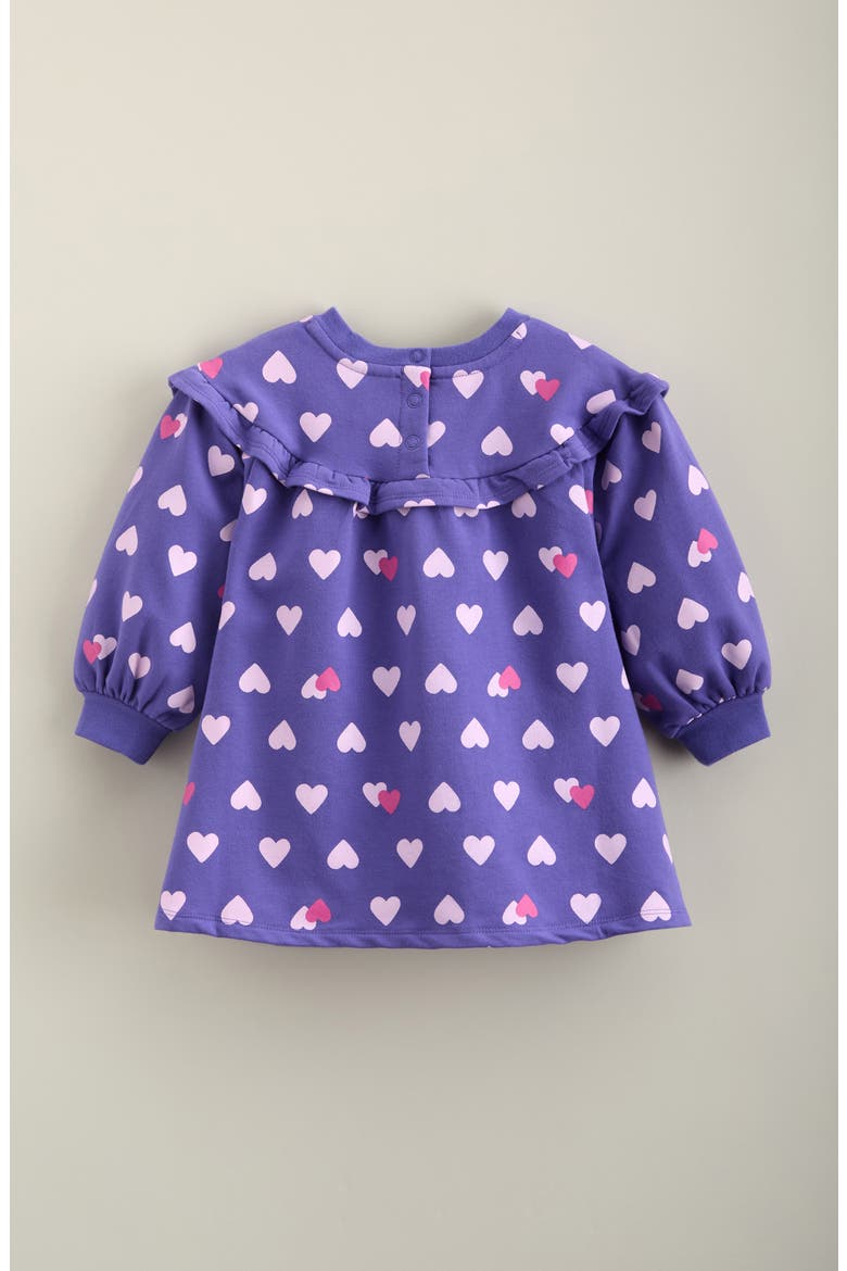 Ruffle Bib Cozy Dress, Alternate, color, PURPLE OPULENCE HEART STAMP