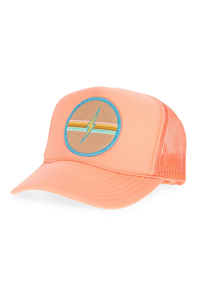 Embroidered Patch Trucker Hat, Main, color, CORAL