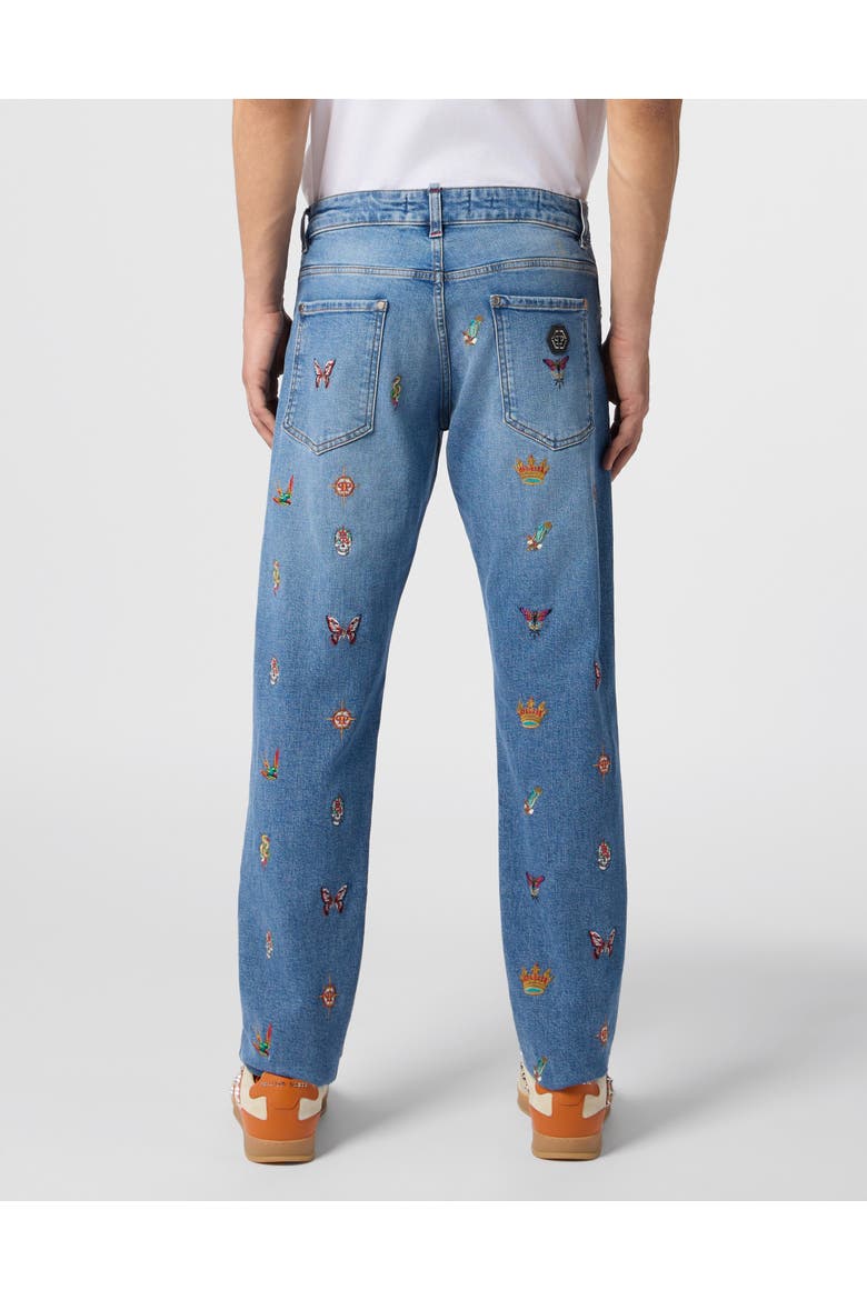 Embroidered Super Straight Cut Jeans Men, Alternate, color, Mykonos