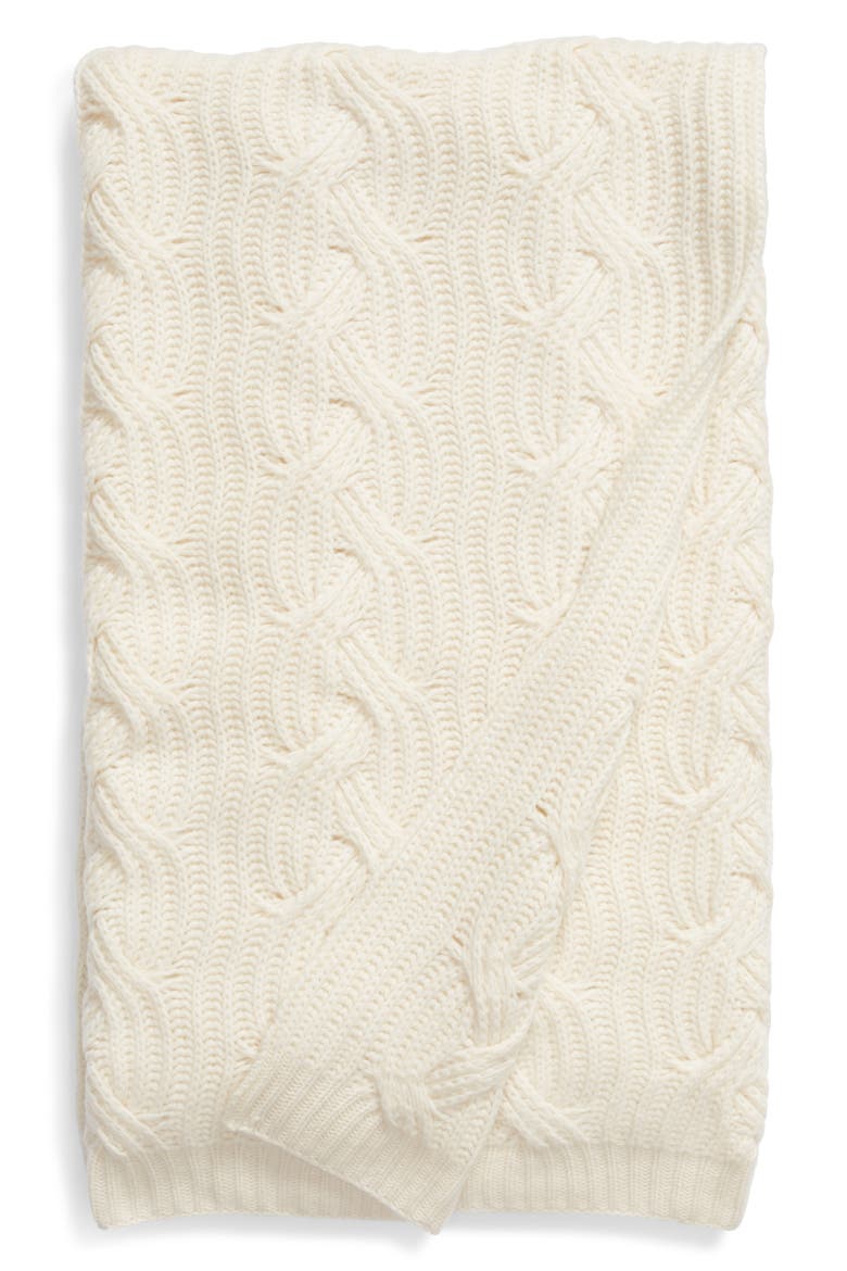 Cable Knit Cashmere Throw, Main, color, IVORY