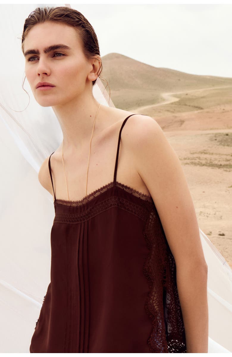 H&M Lace-trimmed Strappy Top, Alternate, color, Dark Brown