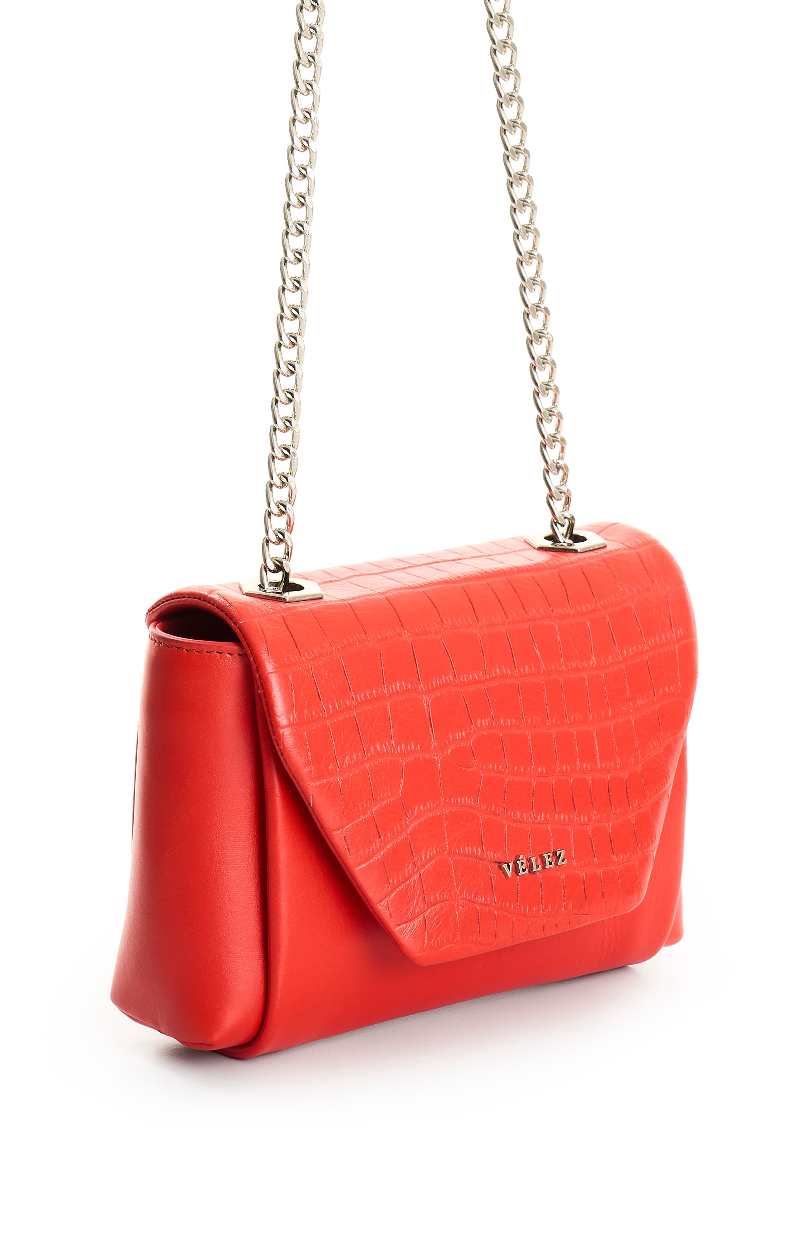 Velez Leather Crossbody Bag with Chain, Alternate, color, Red