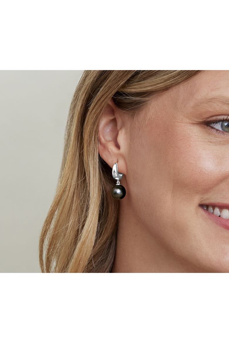 Tahitian South Sea Pearl Hoop Willa Dangling Earrings, Alternate, color, White Gold