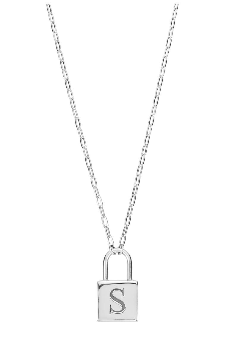 Personalized Initial Lock Pendant Necklace, Main, color, SILVER