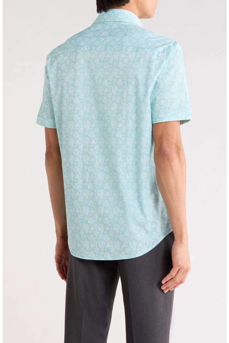 Floral Print Stretch Cotton Short Sleeve Button-Up Shirt, Alternate, color, MENTHOL