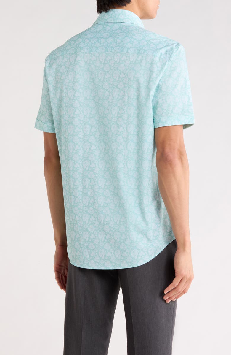 Bugatchi Floral Print Stretch Cotton Short Sleeve Button-Up Shirt, Alternate, color, Menthol