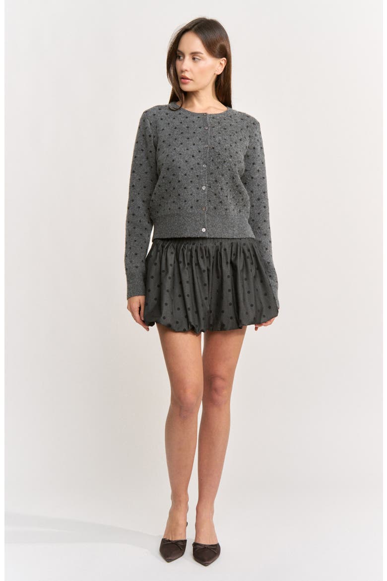 Adrienne Polka Dot Bubble Hem Miniskirt, Alternate, color, CHARCOAL BLACK