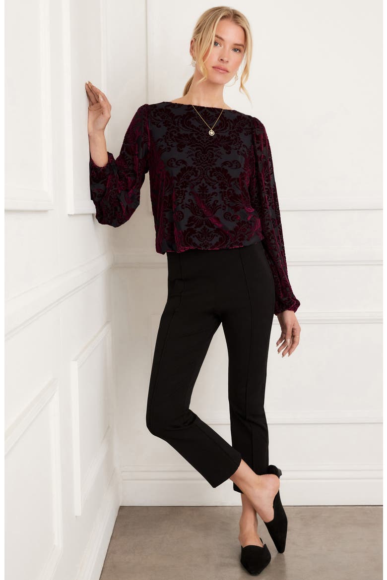 Floral Velvet Burnout Top, Alternate, color, WINE