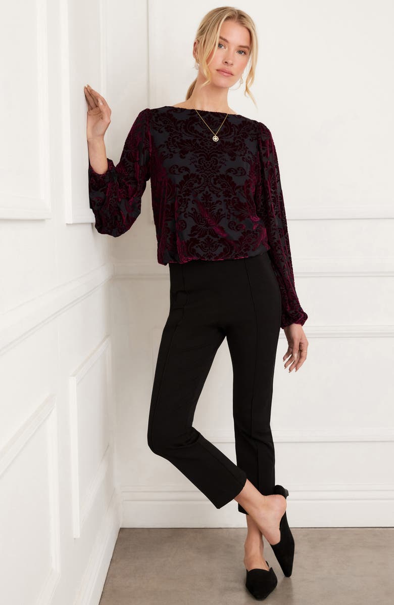 Karen Kane Floral Velvet Burnout Top, Alternate, color, Wine