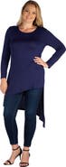 24seven Comfort Apparel Plus Size Long Sleeve Knee Length Asymmetrical  Tunic Top