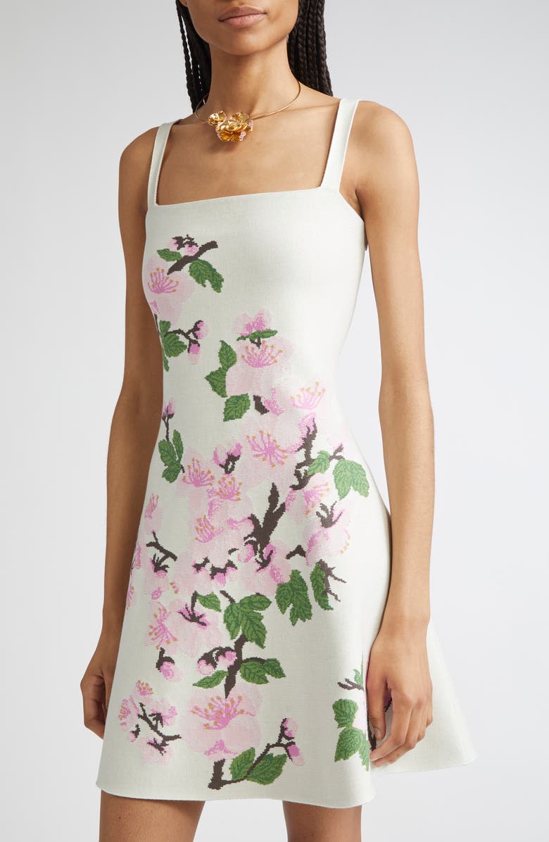 Oscar de la Renta Cherry Blossom Jacquard Knit Fit & Flare Dress, Alternate, color, Pink/ Ecru