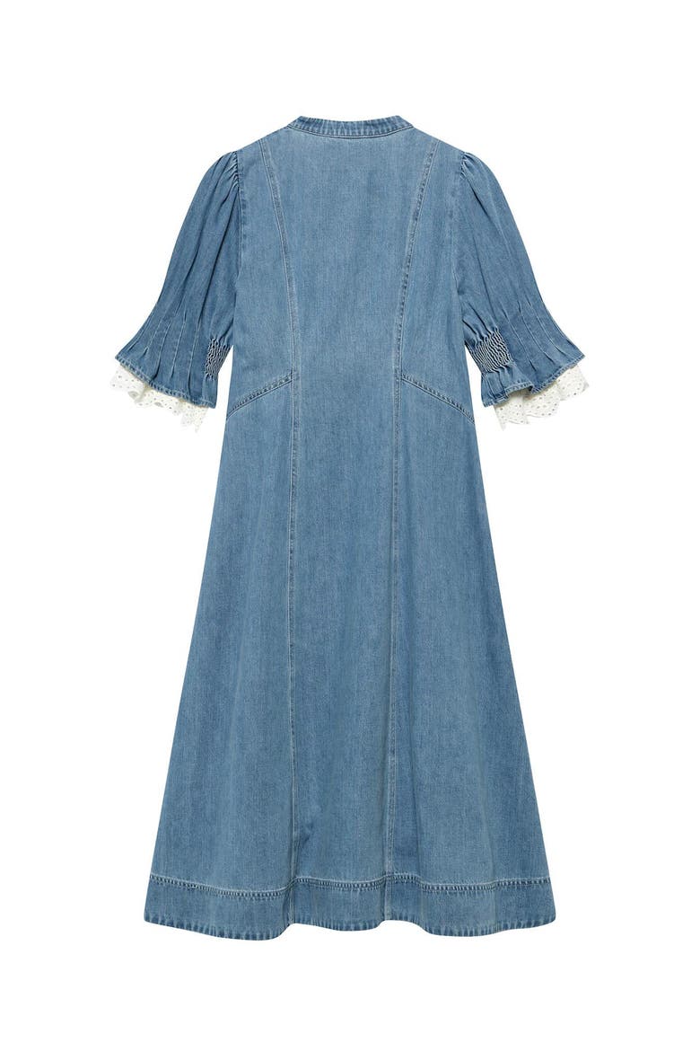 Denim Crochet Trim Midi Dress, Alternate, color, Blue