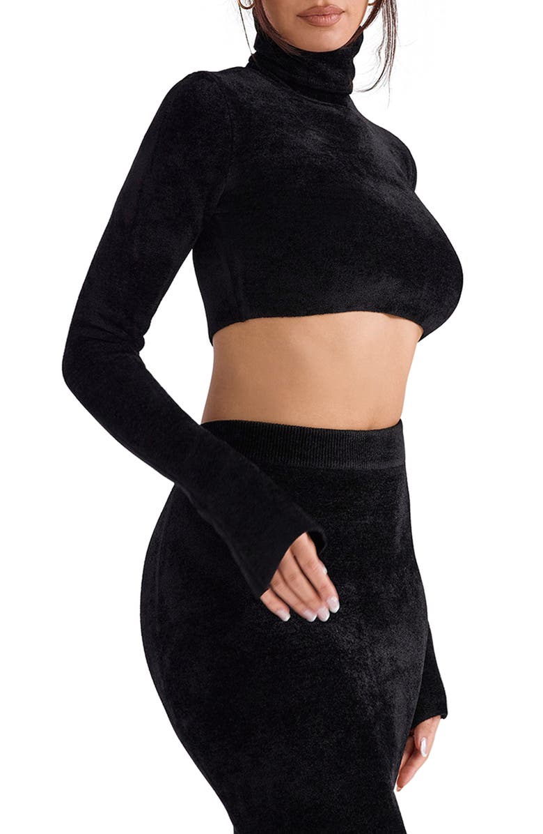 HOUSE OF CB Suri Crop Chenille Turtleneck Sweater, Alternate, color, Black