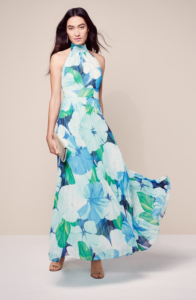 Eliza J Print Chiffon Halter Dress, Alternate, color,