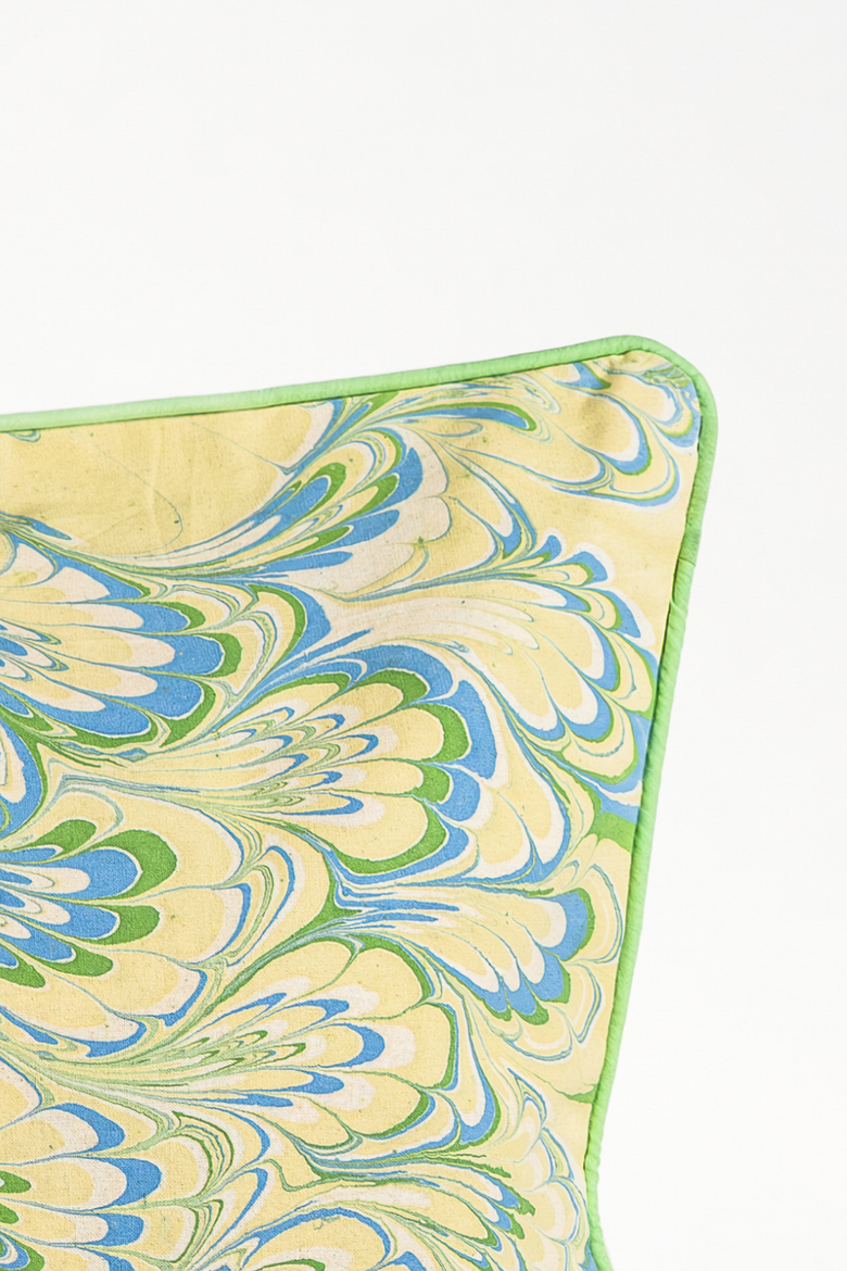 Seaglass Peacock Hand-Marbled Pillow - Cover + Insert, Alternate, color, Seaglass