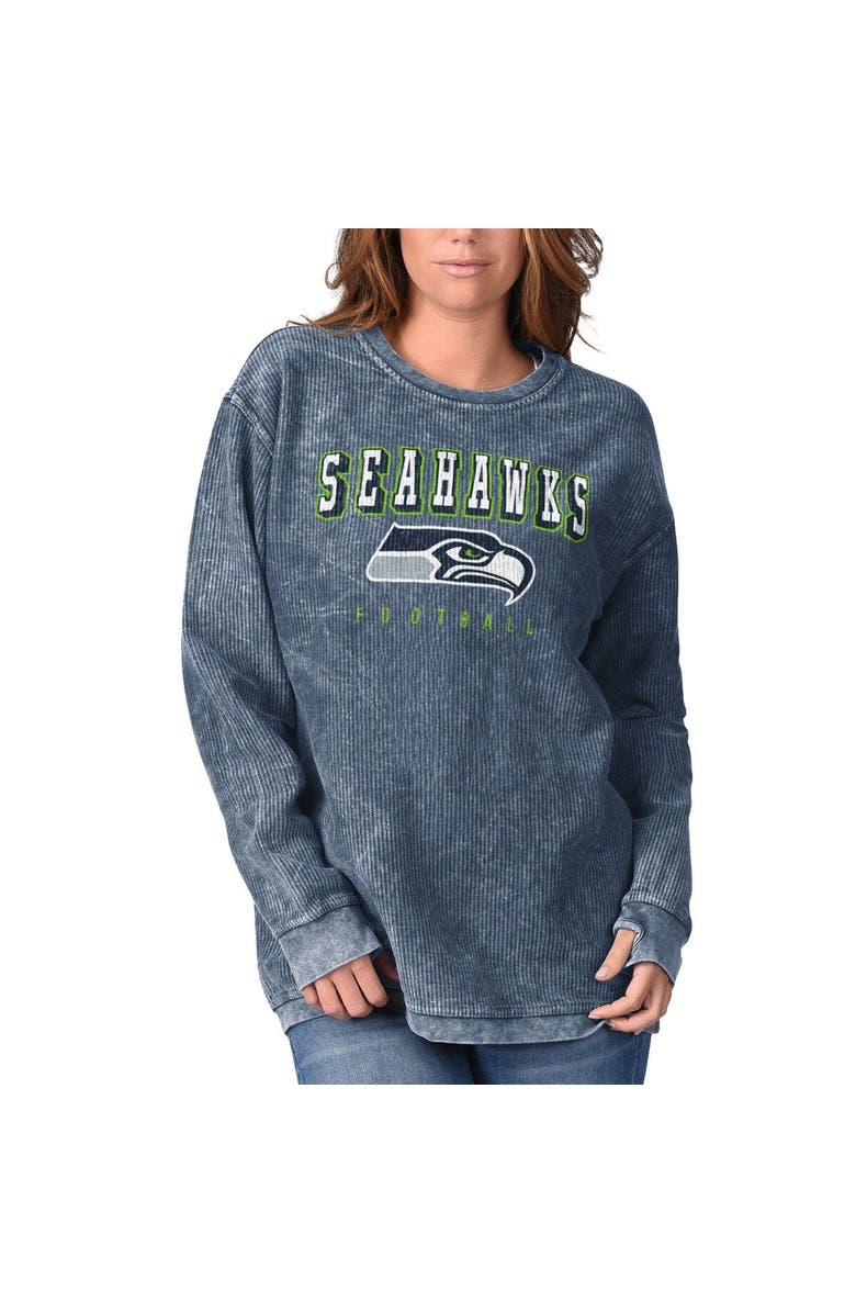 G-III 4HER BY CARL BANKS Women's G-III 4Her by Carl Banks College Navy Seattle Seahawks Comfy Cord Pullover Sweatshirt, Alternate, color, Navy