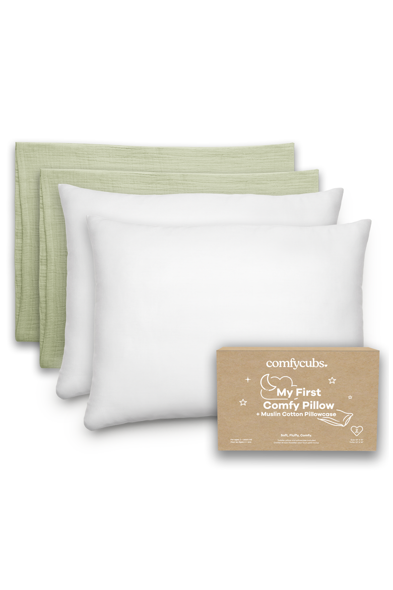 Toddler Pillows with Soft Muslin Pillow Case, Pack of 2, Main, color, Sage