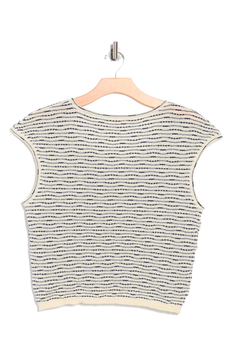 MAX STUDIO Cap Sleeve Crop Sweater, Alternate, color, Ivory/ Navy