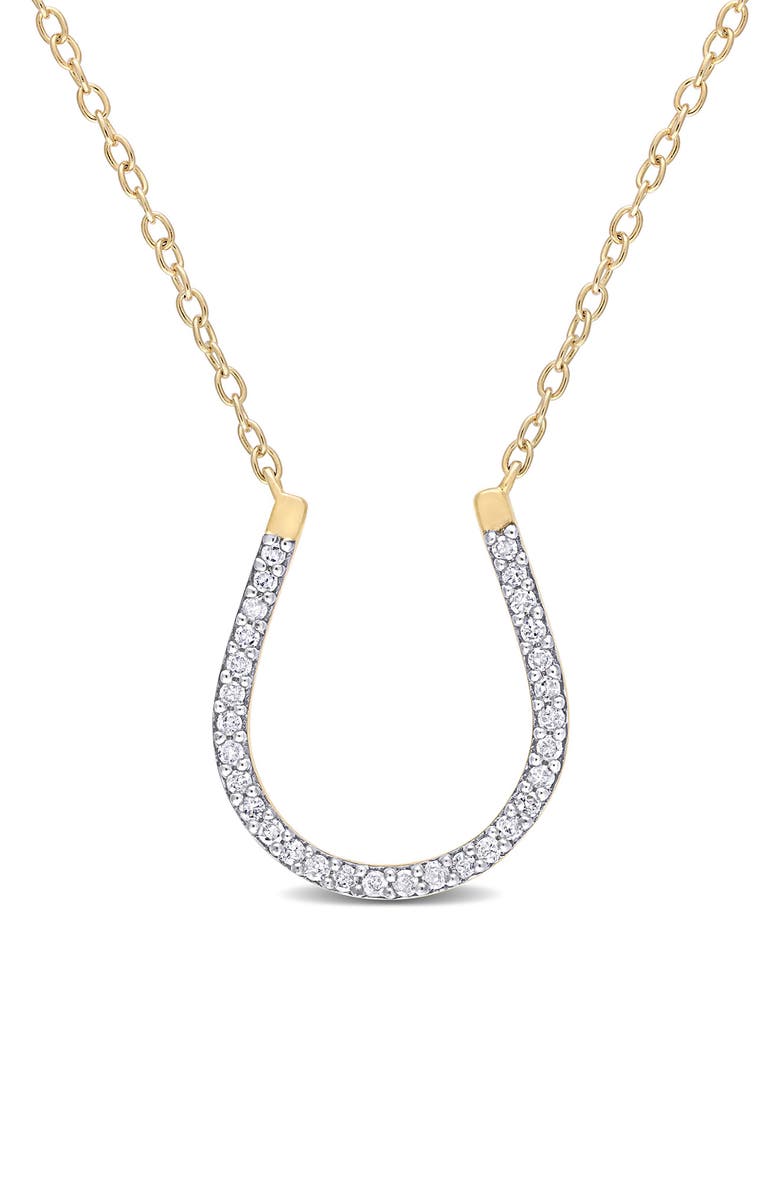 DELMAR Yellow Rhodium Plated Sterling Silver Diamond Horseshoe Pendant Necklace - 0.15 ctw, Main, color, 