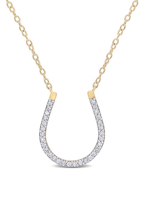 Yellow Rhodium Plated Sterling Silver Diamond Horseshoe Pendant Necklace - 0.15 ctw