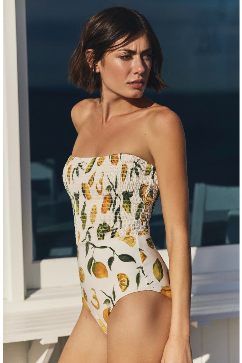 Kate Smocked Bandeau One-Piece, Alternate, color, Slice of Life