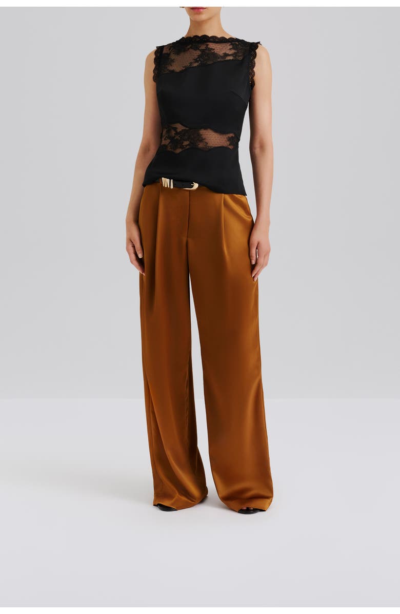 Malina Sarah Elastic Waist Satin Pants, Alternate, color, Amber