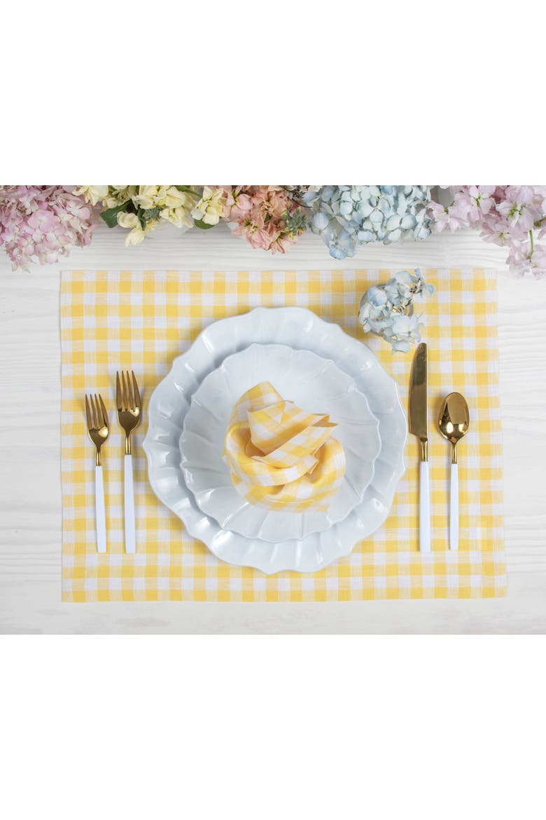 Linen Placemats Set of 4, 14 x 19" - Gingham Check, Alternate, color, Marigold Yellow