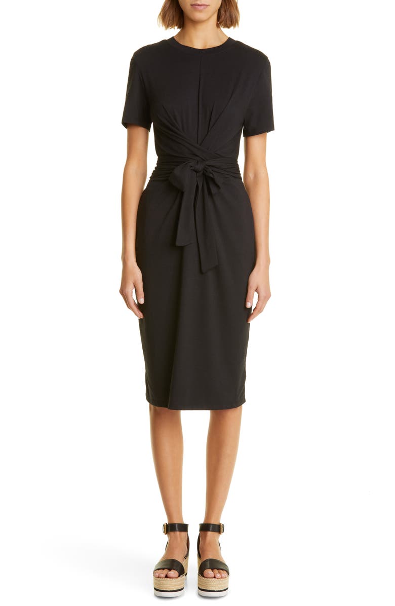 Nordstrom Signature Tie Front Short Sleeve Midi Dress, Main, color, 