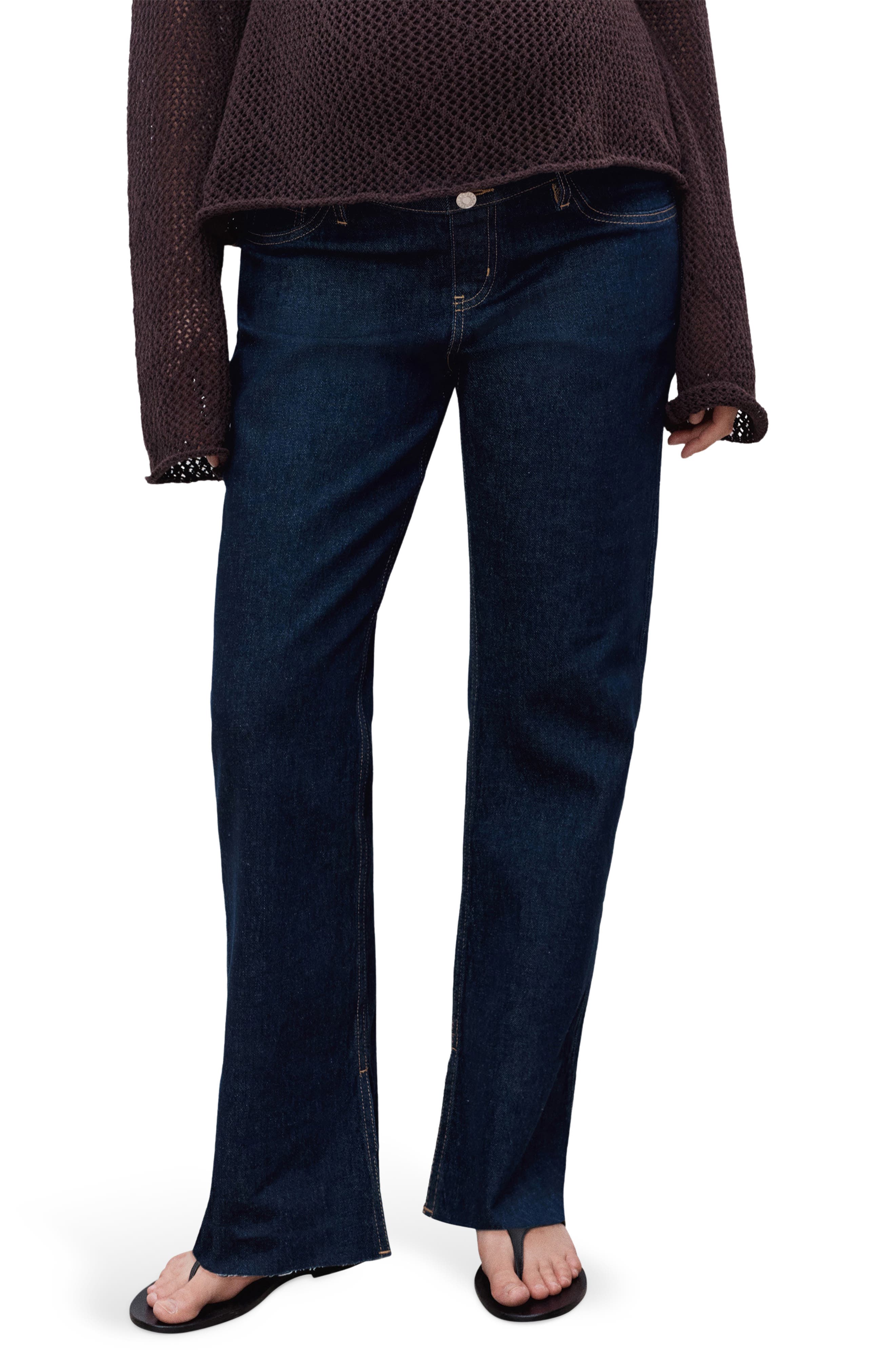 MANGO Over the Bump Raw Hem Straight Leg Maternity Jeans