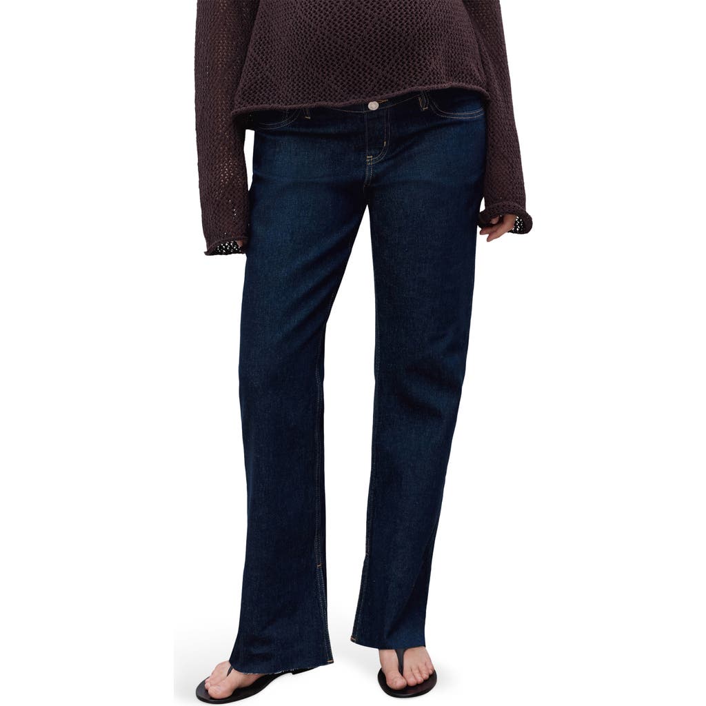 Mango Over The Bump Raw Hem Straight Leg Maternity Jeans In Blue