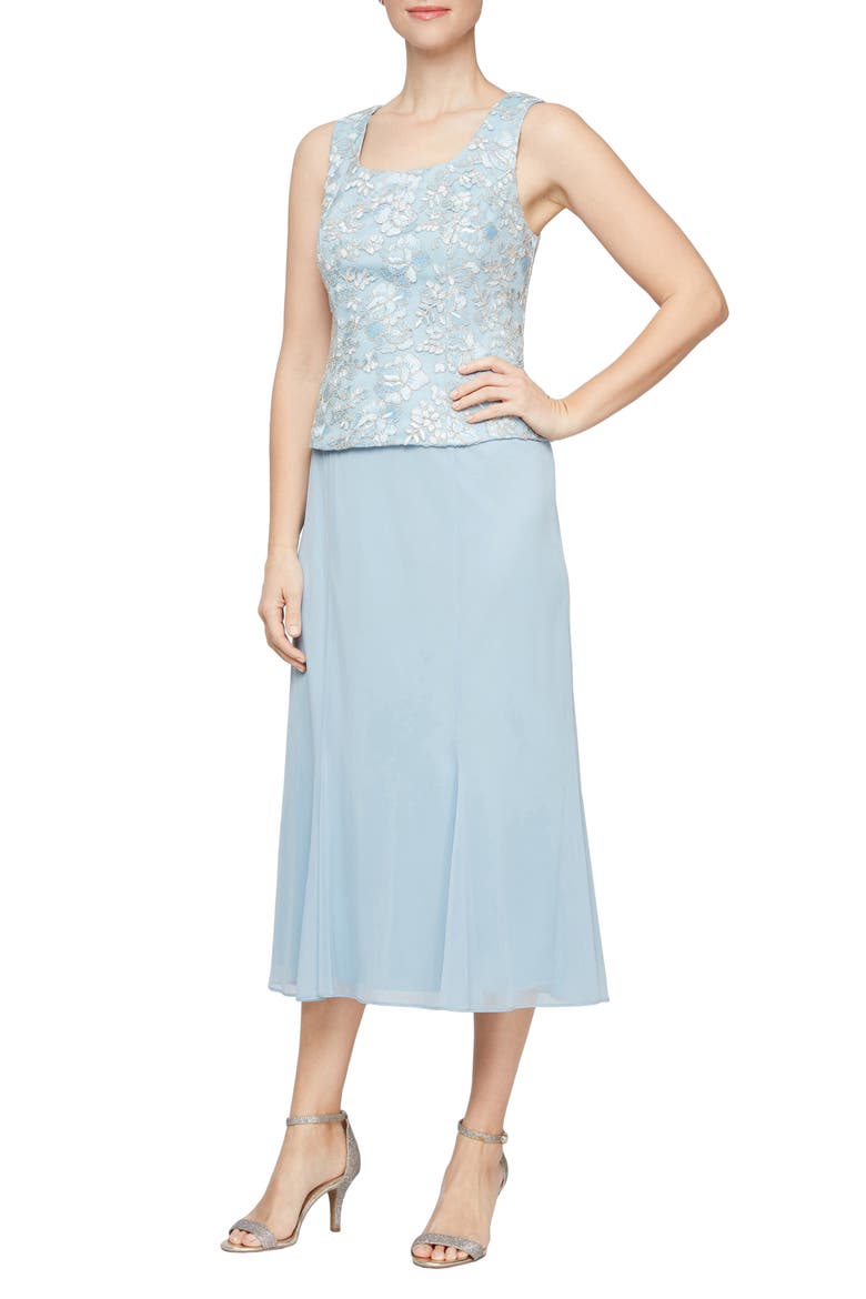 Lace Bodice Midi Dress with Jacket, Alternate, color, LIGHT BLUE