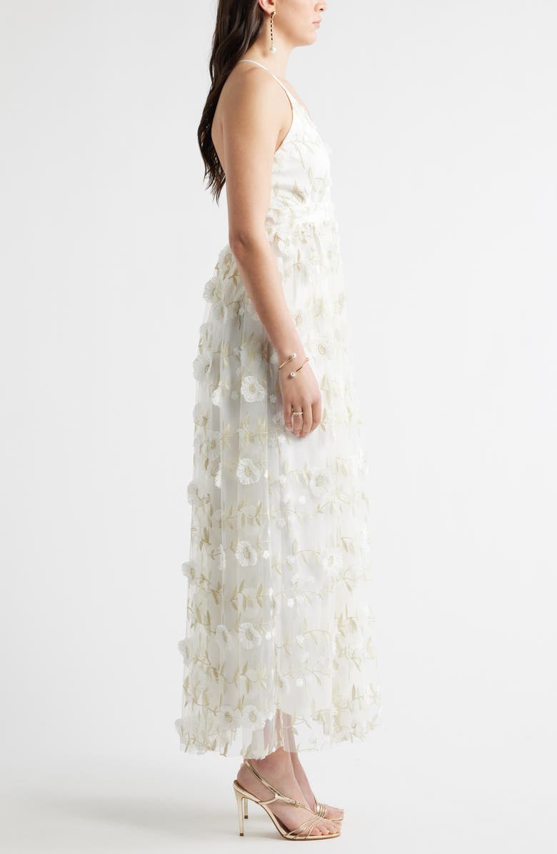 Chelsea28 3-D Metallic Floral Gown, Alternate, color, Ivory