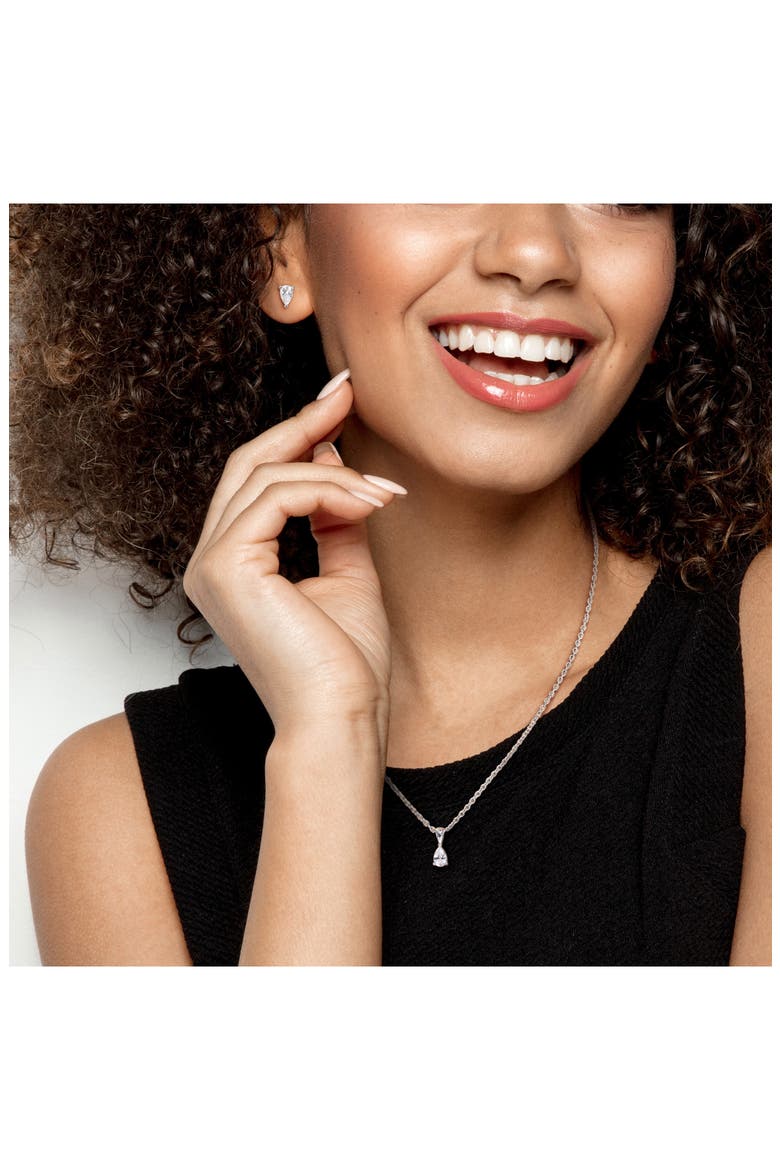 Pear-Cut Cubic Zirconia Stud Earrings & Necklace Set, Alternate, color, WHITE