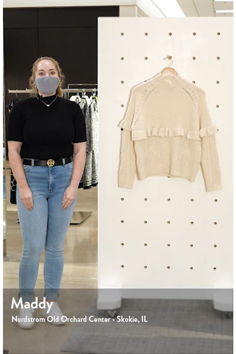 Mock Neck Pointelle Knit & Ruffle Trim Sweater video