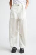 Sacai Belted Wool Suiting & Satin Barrel Leg Pants