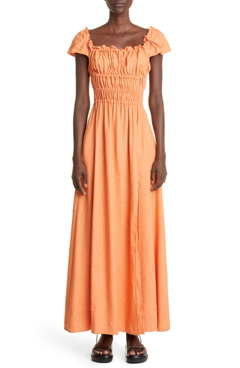 Lily Shirred Off the Shoulder Maxi Dress