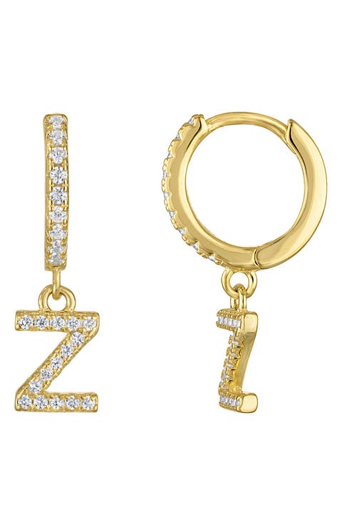 Initial Charm Huggie Hoop Earrings